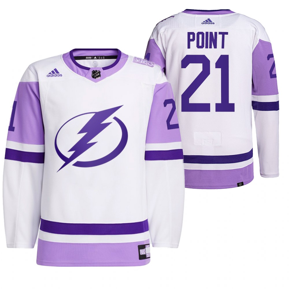 Tampa Bay Lightning Brayden Point 2021 HockeyFightsCancer White Primegreen Jersey