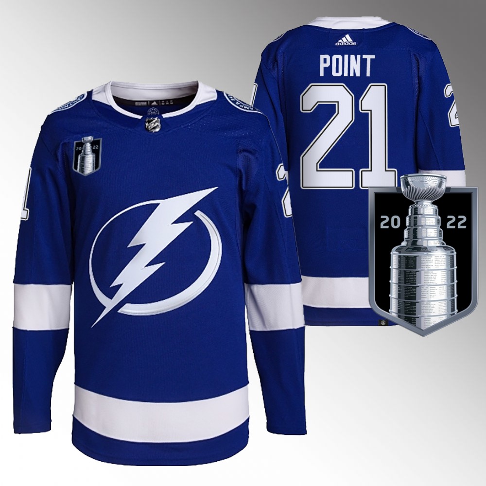 Tampa Bay Lightning Brayden Point Blue 2022 Stanley Cup Final Primegreen Jersey