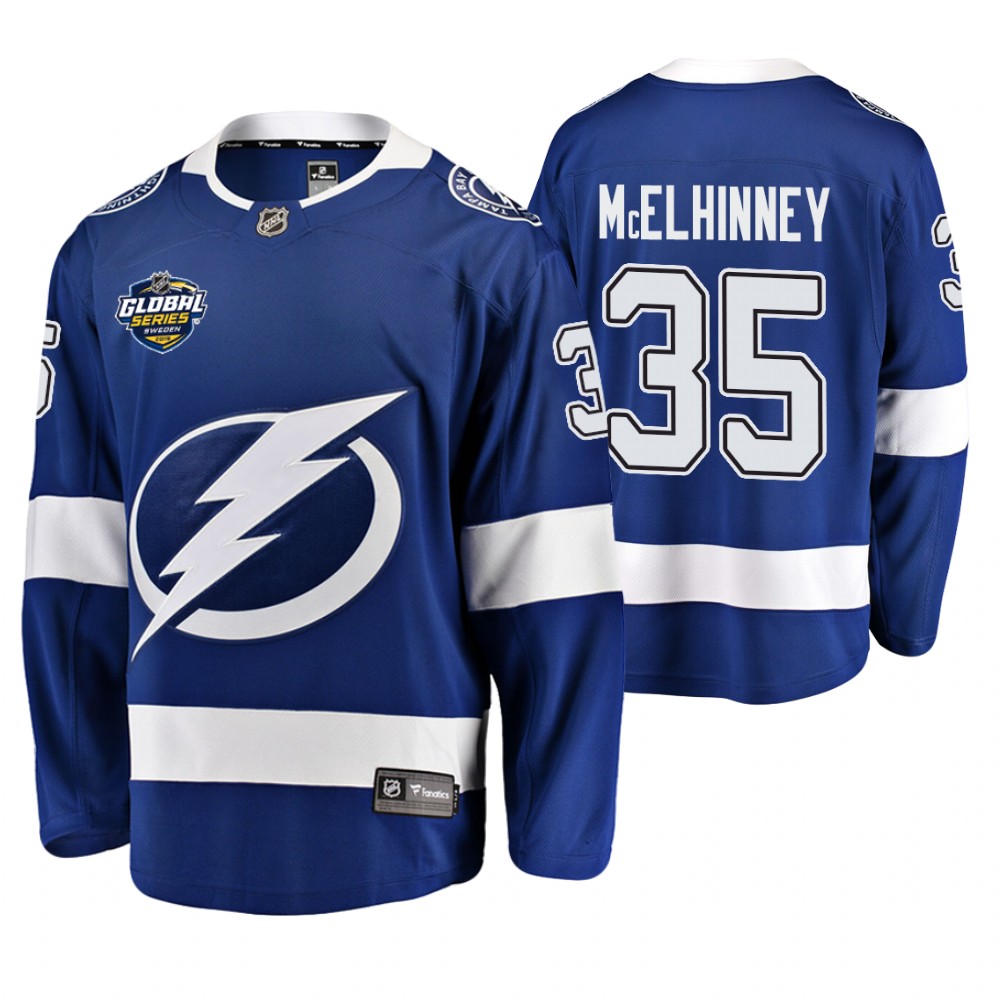 Tampa Bay Lightning Curtis McElhinney Blue Fanatics Branded 2019 NHL Global Series Breakaway Player Jersey