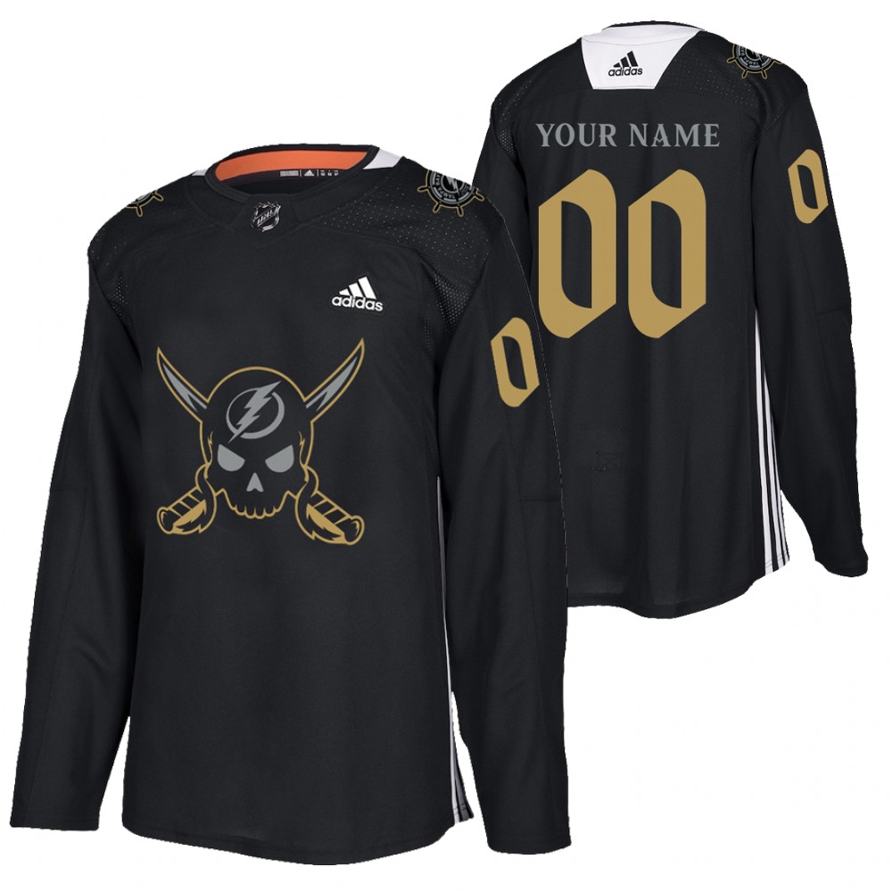 Tampa Bay Lightning Custom Black Gasparilla inspired Pirate-themed Warmup Jersey