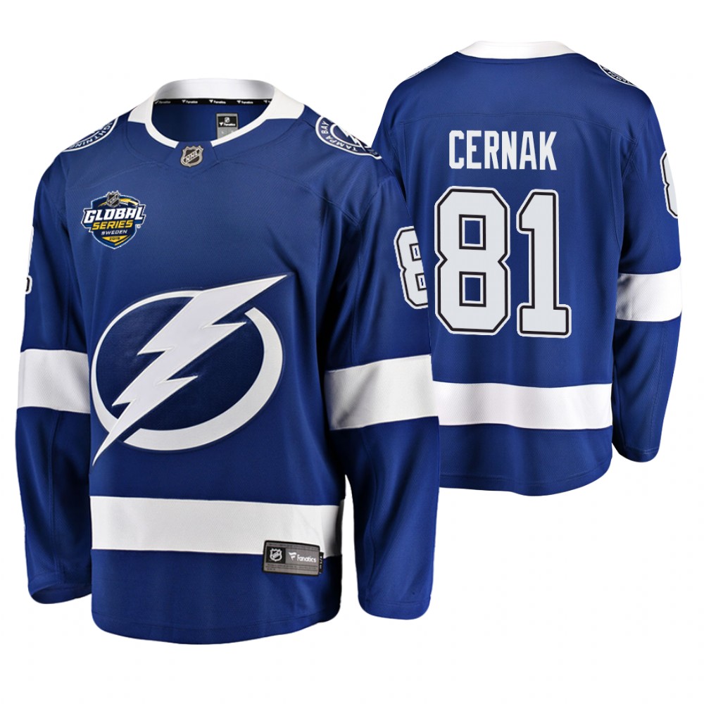 Tampa Bay Lightning Erik Cernak Blue Fanatics Branded 2019 NHL Global Series Breakaway Player Jersey