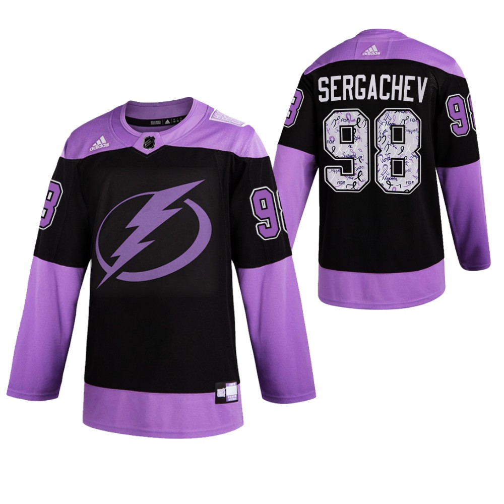 Tampa Bay Lightning HockeyFightsCancer Mikhail Sergachev Purple Jersey Authentic