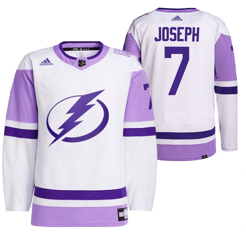 Tampa Bay Lightning Mathieu Joseph 2021 HockeyFightsCancer White Primegreen Jersey