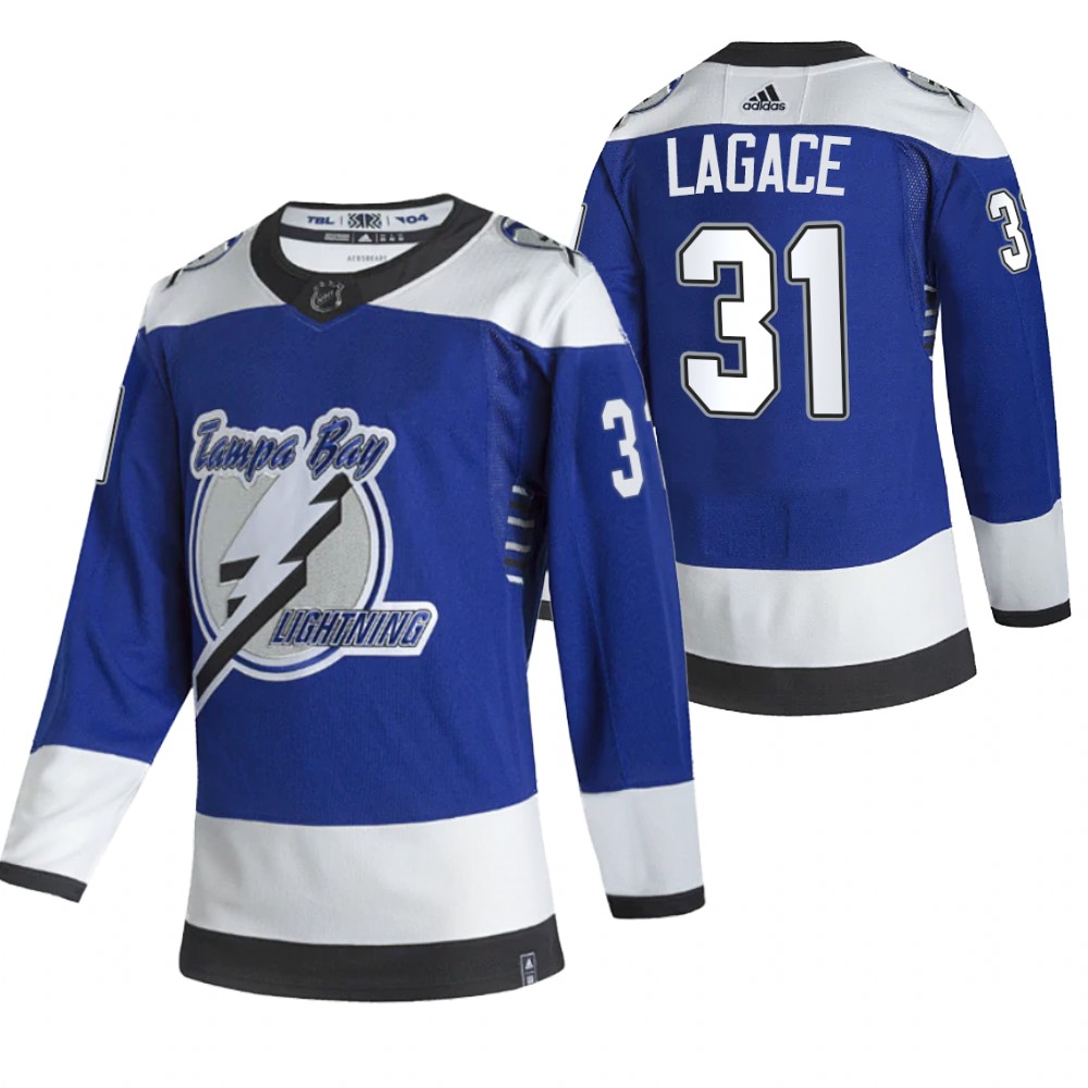 Tampa Bay Lightning Maxime Lagace Blue 2021 Reverse Retro Special Edition Jersey