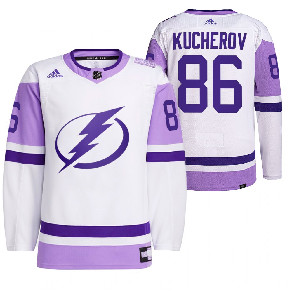 Tampa Bay Lightning Nikita Kucherov 2021 HockeyFightsCancer White Primegreen Jersey