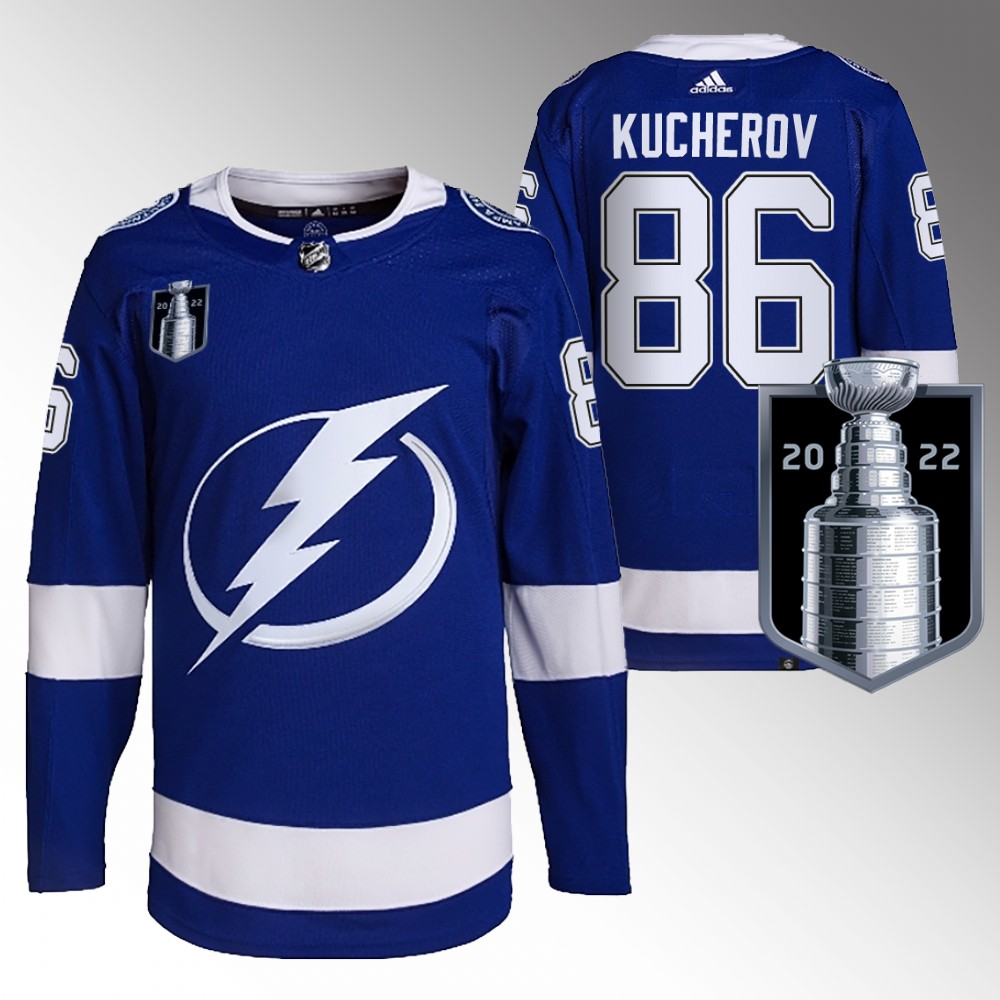 Tampa Bay Lightning Nikita Kucherov Blue 2022 Stanley Cup Final Primegreen Jersey