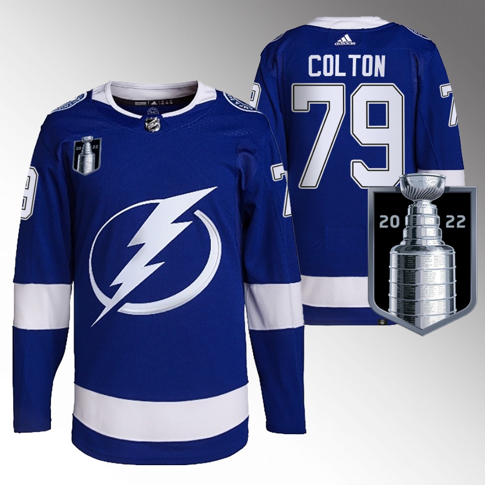 Tampa Bay Lightning Ross Colton Blue 2022 Stanley Cup Final Primegreen Jersey