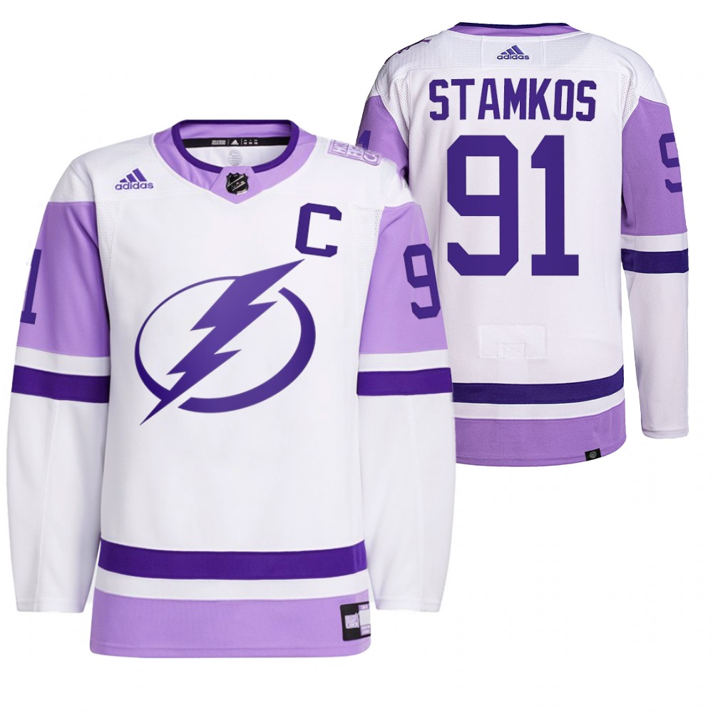 Tampa Bay Lightning Steven Stamkos 2021 HockeyFightsCancer White Primegreen Jersey