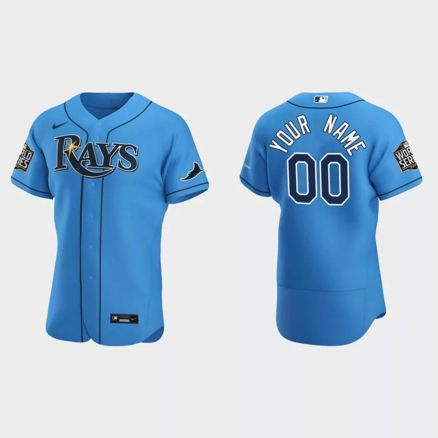 Tampa Bay Rays #00 Custom 2020 World Series Authentic Alternate Jersey – Light Blue