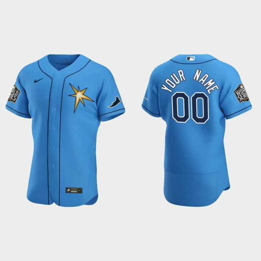 Tampa Bay Rays #00 Custom 2020 World Series Authentic Alternate Team Jersey – Light Blue