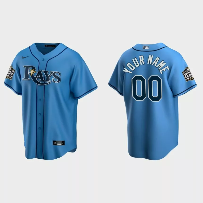 Tampa Bay Rays #00 Custom Replica 2020 World Series Alternate Jersey – Light Blue