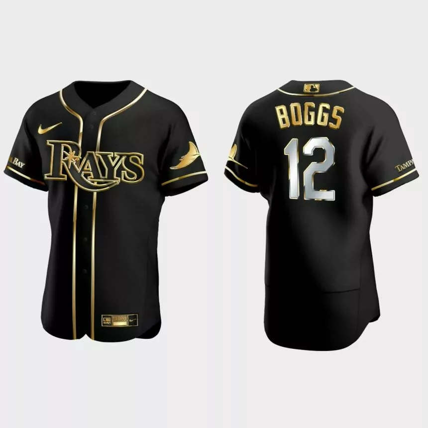 Tampa Bay Rays #12 Wade Boggs Gold Edition Authentic Jersey – Black