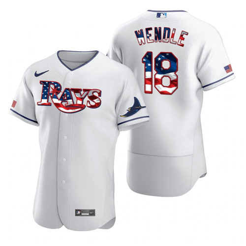 Tampa Bay Rays #18 Joey Wendle Men's Nike White Fluttering USA Flag Limited Edition Authentic MLB Jersey