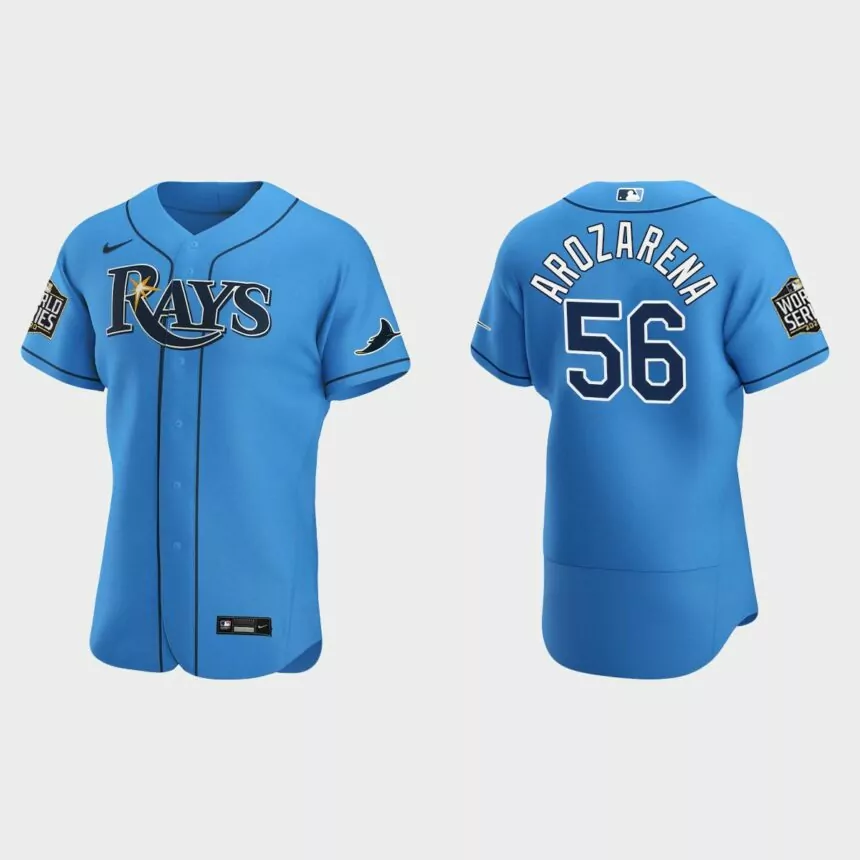 Tampa Bay Rays #56 Randy Arozarena 2020 World Series Authentic Alternate Jersey – Light Blue
