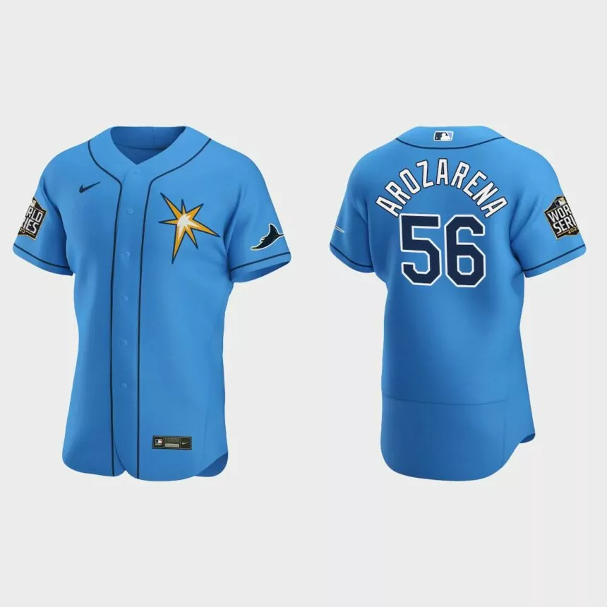 Tampa Bay Rays #56 Randy Arozarena 2020 World Series Authentic Alternate Team Jersey – Light Blue