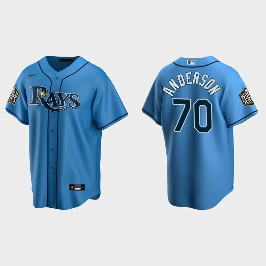 Tampa Bay Rays #70 Nick Anderson Replica 2020 World Series Alternate Jersey – Light Blue