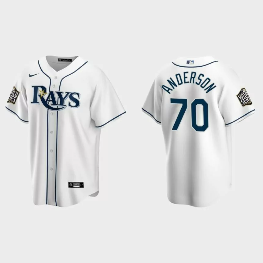 Tampa Bay Rays #70 Nick Anderson Replica 2020 World Series Home Jersey – White的副本