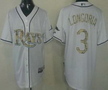 Tampa Bay Rays 3 Evan Longoria White Cool Base MLB Jersey Camo Number