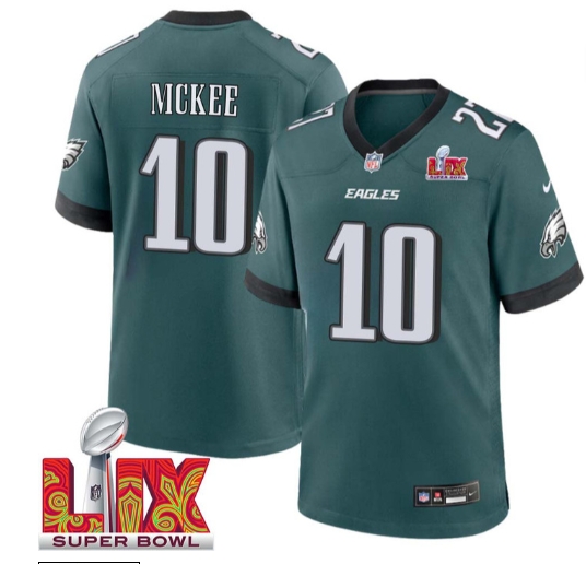 Tanner McKee No 10 Men Super Bowl LIX Philadelphia Eagles Home Game 2025 Jersey- Replica