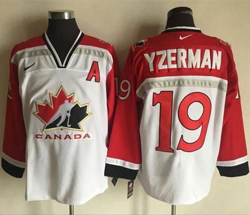 Team CA. #19 Steve Yzerman White Red Nike Throwback Stitched NHL Jersey