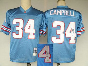 Tennessee Titans 34 Earl Campbell LT.Blue Throwback Jersey(Signed Elite)