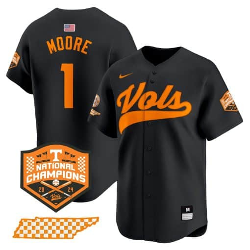 Tennessee Volunteers 2024 Champions Vapor Premier Limited baseball   Jersey – All Stitched Black #1 Christian Moore?