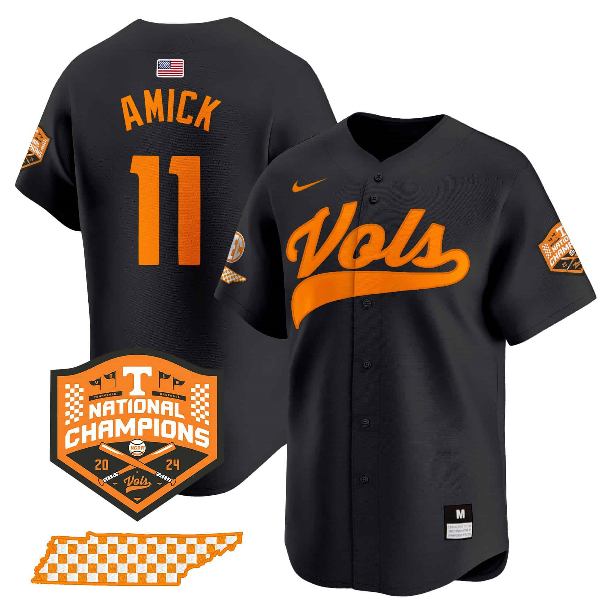 Tennessee Volunteers 2024 Champions Vapor Premier Limited baseball   Jersey – All Stitched Black #11 Billy Amick
