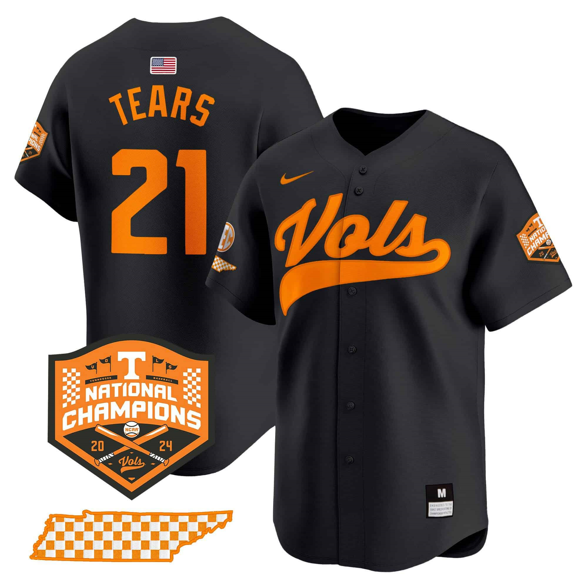Tennessee Volunteers 2024 Champions Vapor Premier Limited baseball   Jersey – All Stitched Black #21 Kavares Tears