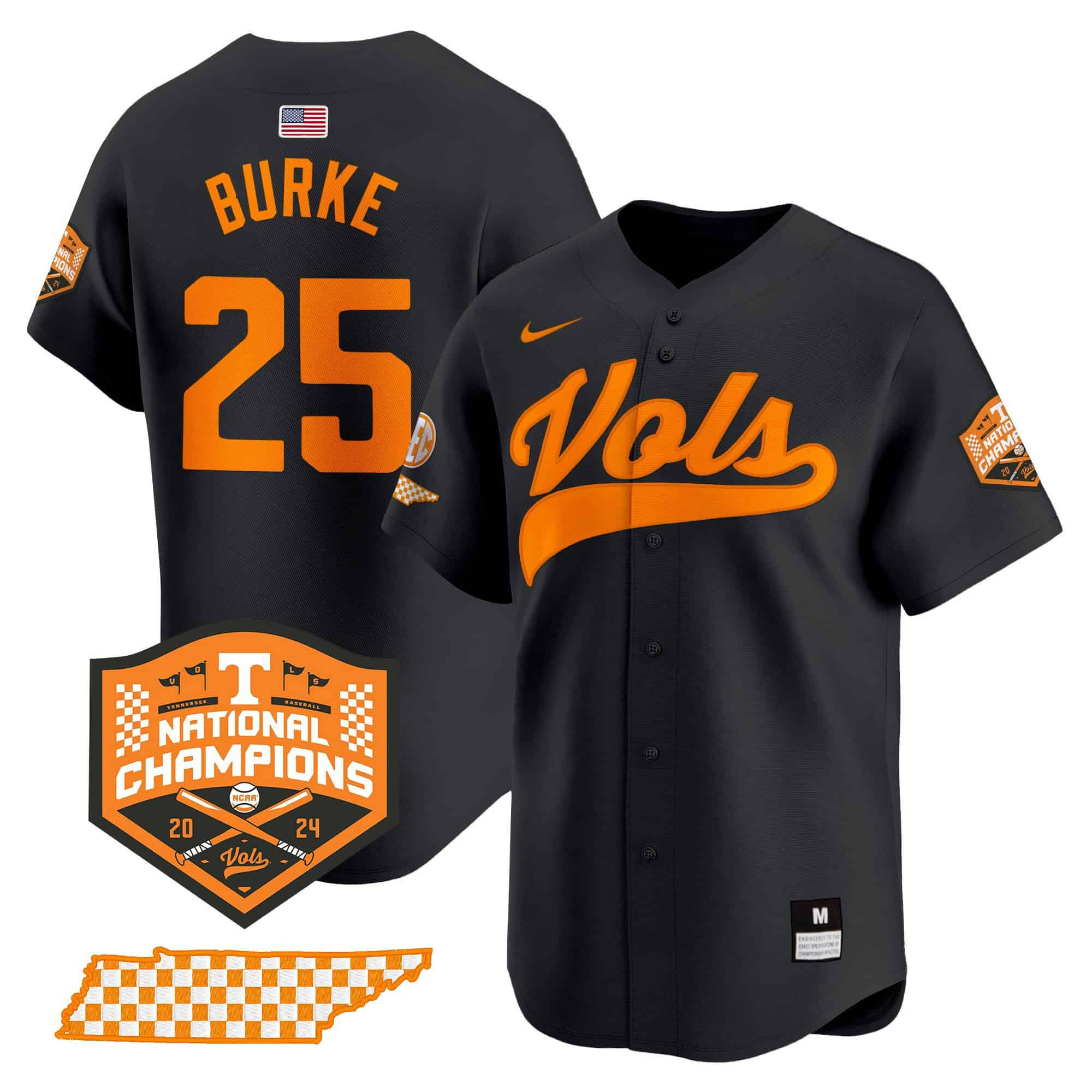 Tennessee Volunteers 2024 Champions Vapor Premier Limited baseball   Jersey – All Stitched Black #25 Blake Burke
