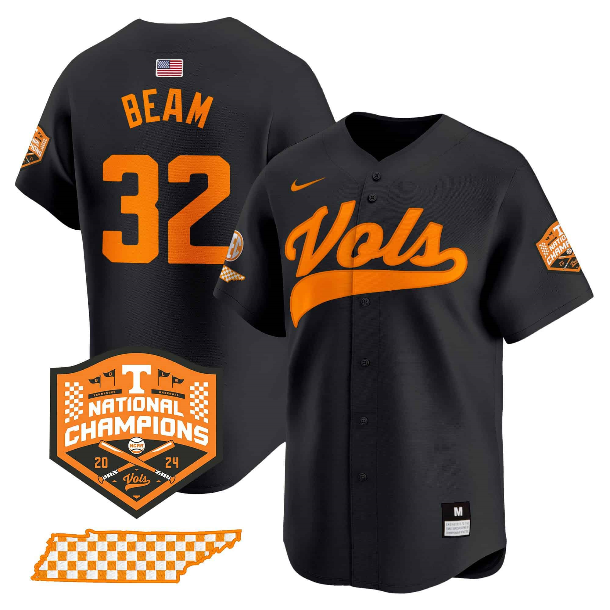 Tennessee Volunteers 2024 Champions Vapor Premier Limited baseball   Jersey – All Stitched Black #32 Drew Beam?