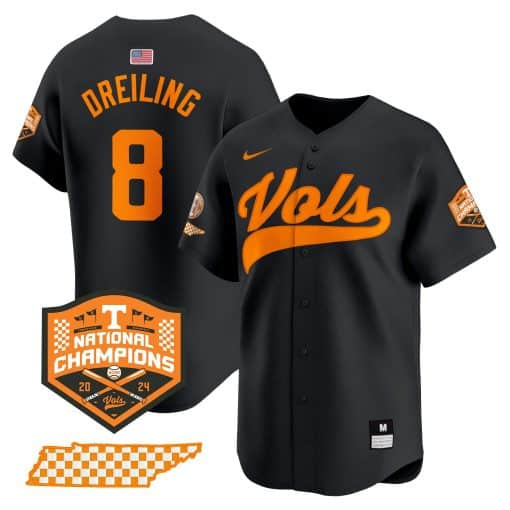 Tennessee Volunteers 2024 Champions Vapor Premier Limited baseball   Jersey – All Stitched Black #8 Dylan Dreiling