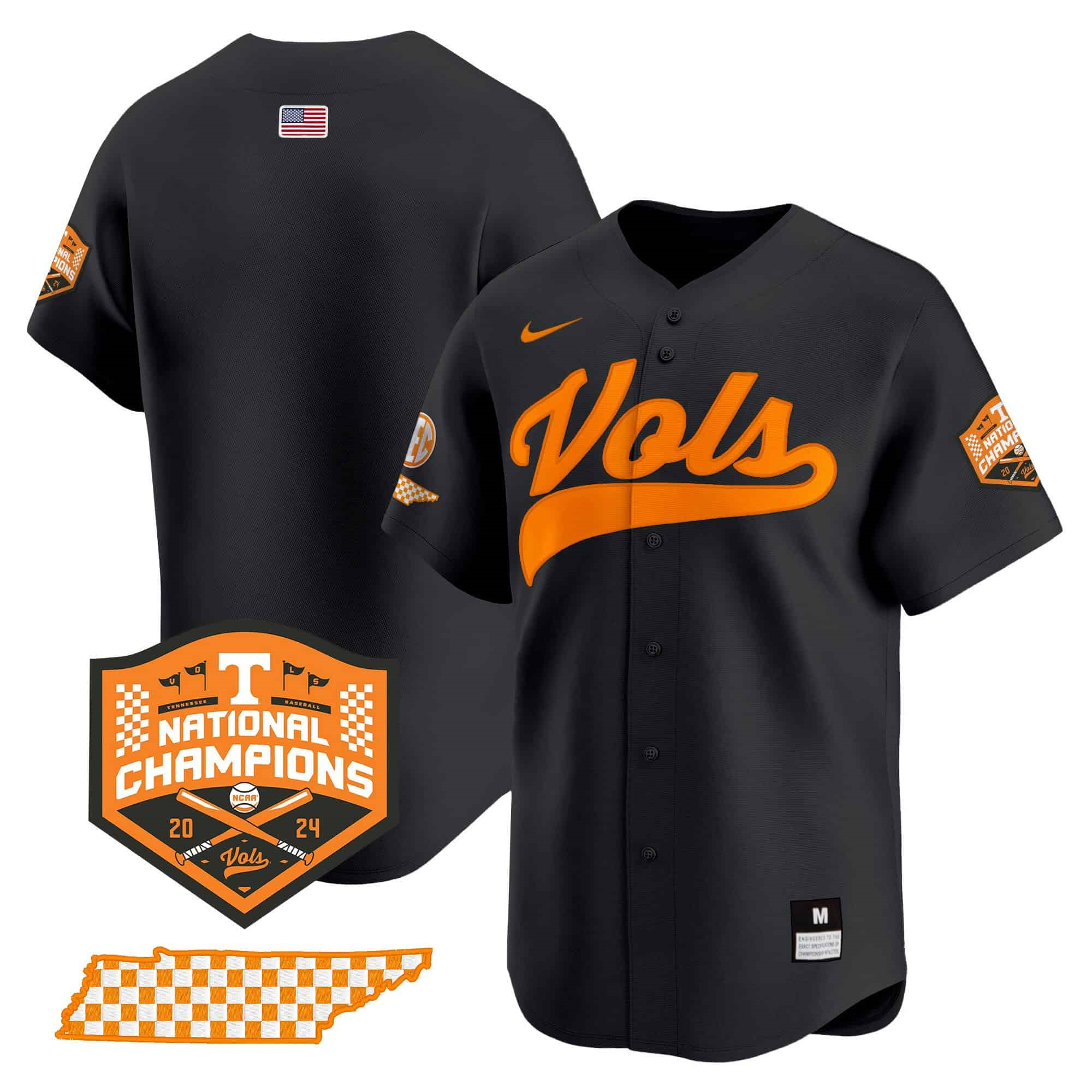 Tennessee Volunteers 2024 Champions Vapor Premier Limited baseball   Jersey – All Stitched Black Blank