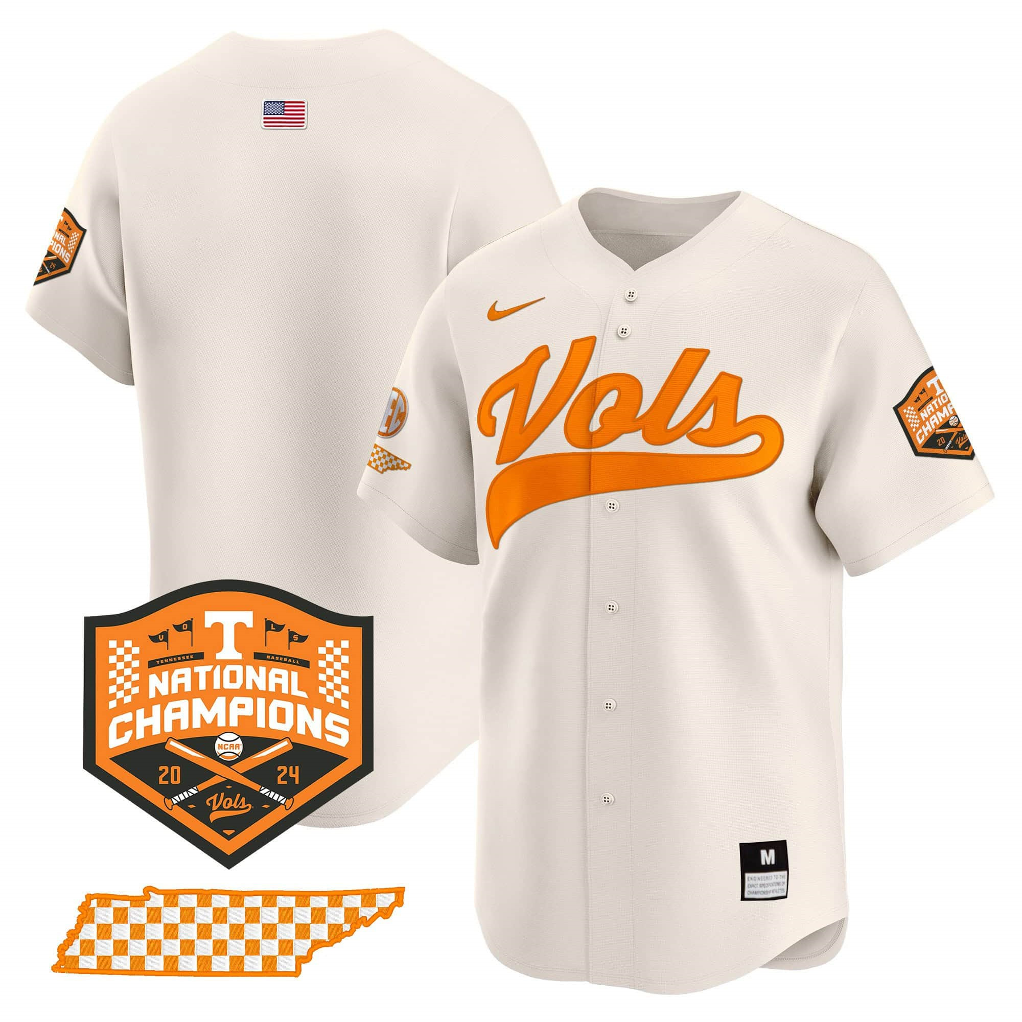 Tennessee Volunteers 2024 Champions Vapor Premier Limited baseball   Jersey – All Stitched Cream Blank