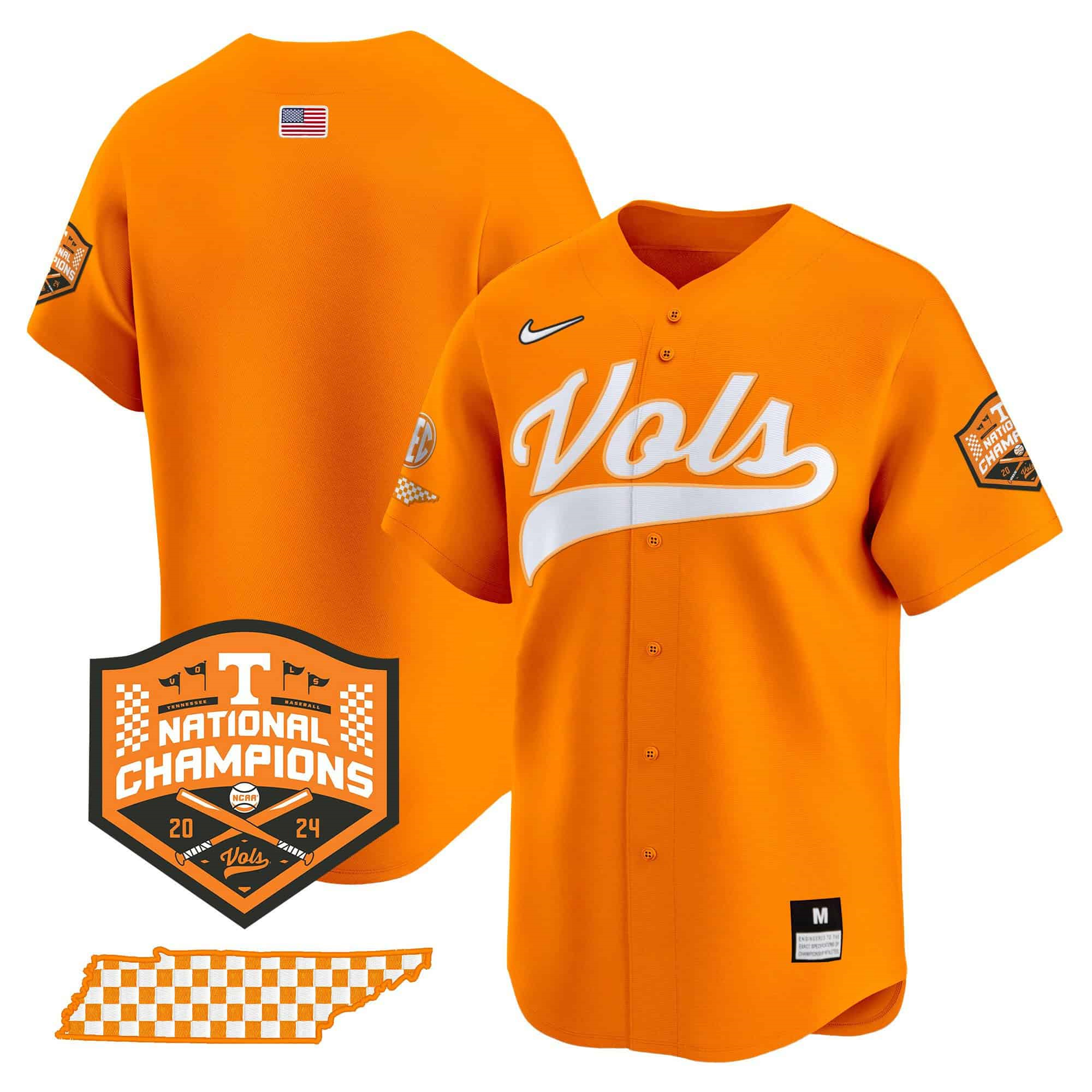 Tennessee Volunteers 2024 Champions Vapor Premier Limited baseball   Jersey – All Stitched Orange Blank
