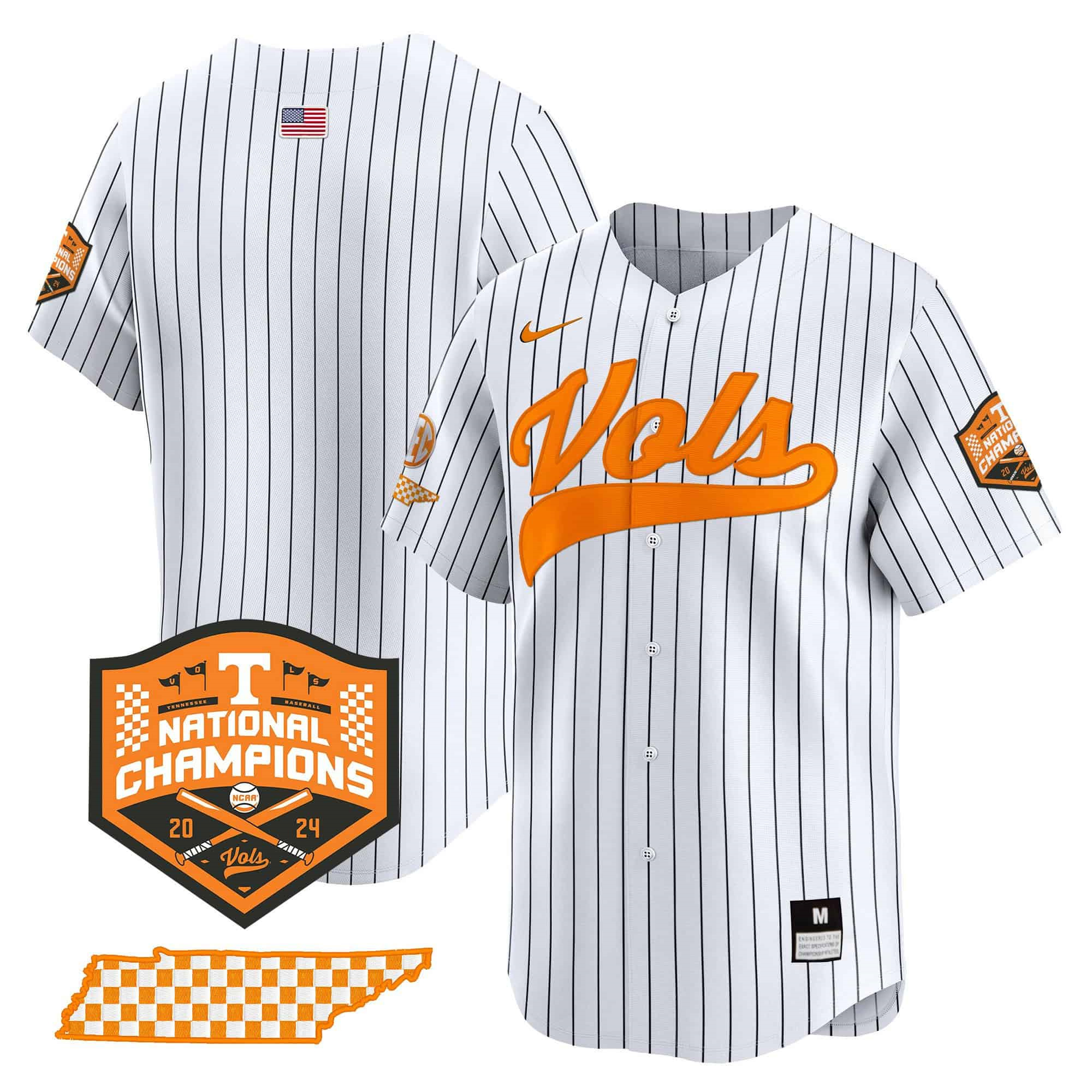 Tennessee Volunteers 2024 Champions Vapor Premier Limited baseball   Jersey – All Stitched Pinstripe Blank