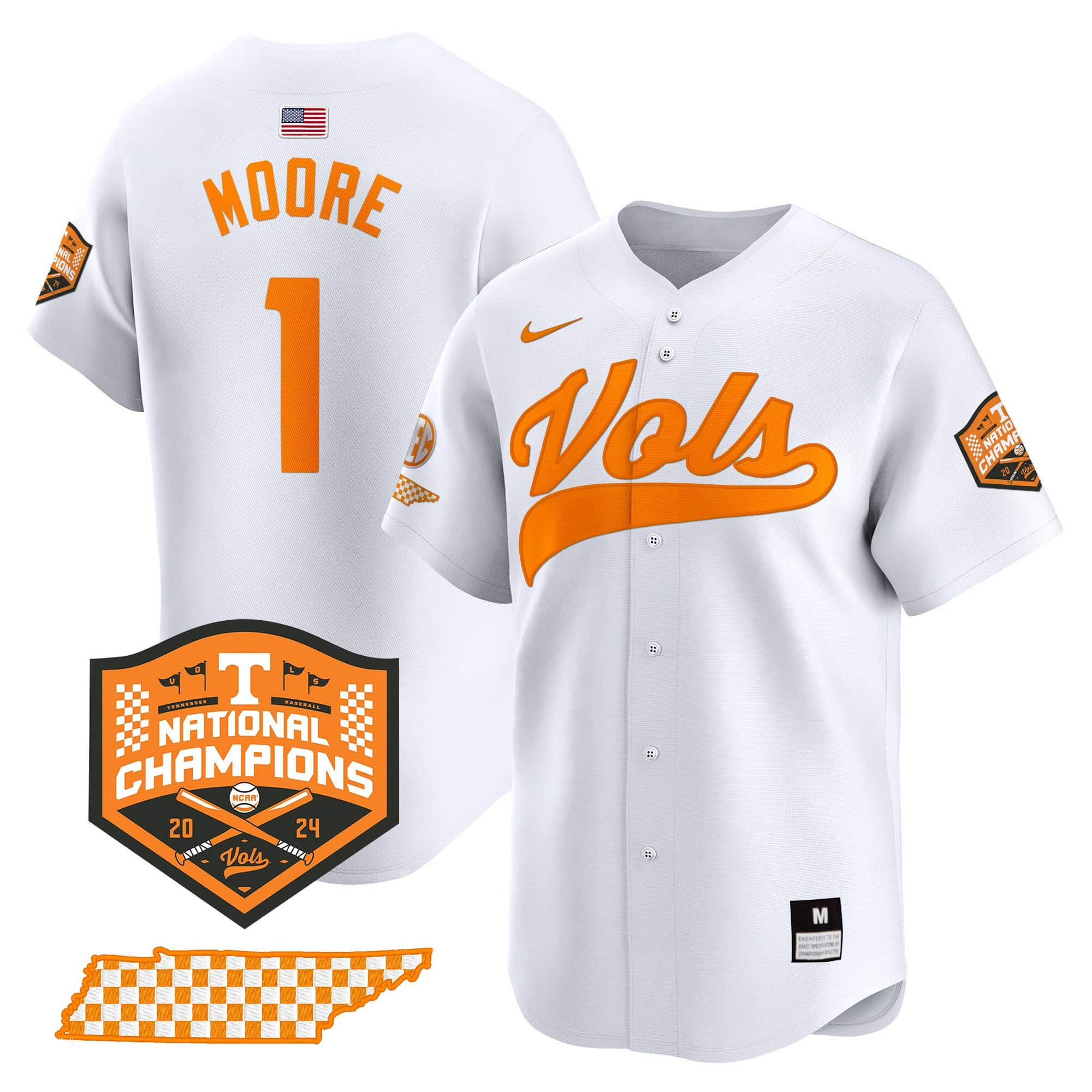 Tennessee Volunteers 2024 Champions Vapor Premier Limited baseball   Jersey – All Stitched White #1 Christian Moore?