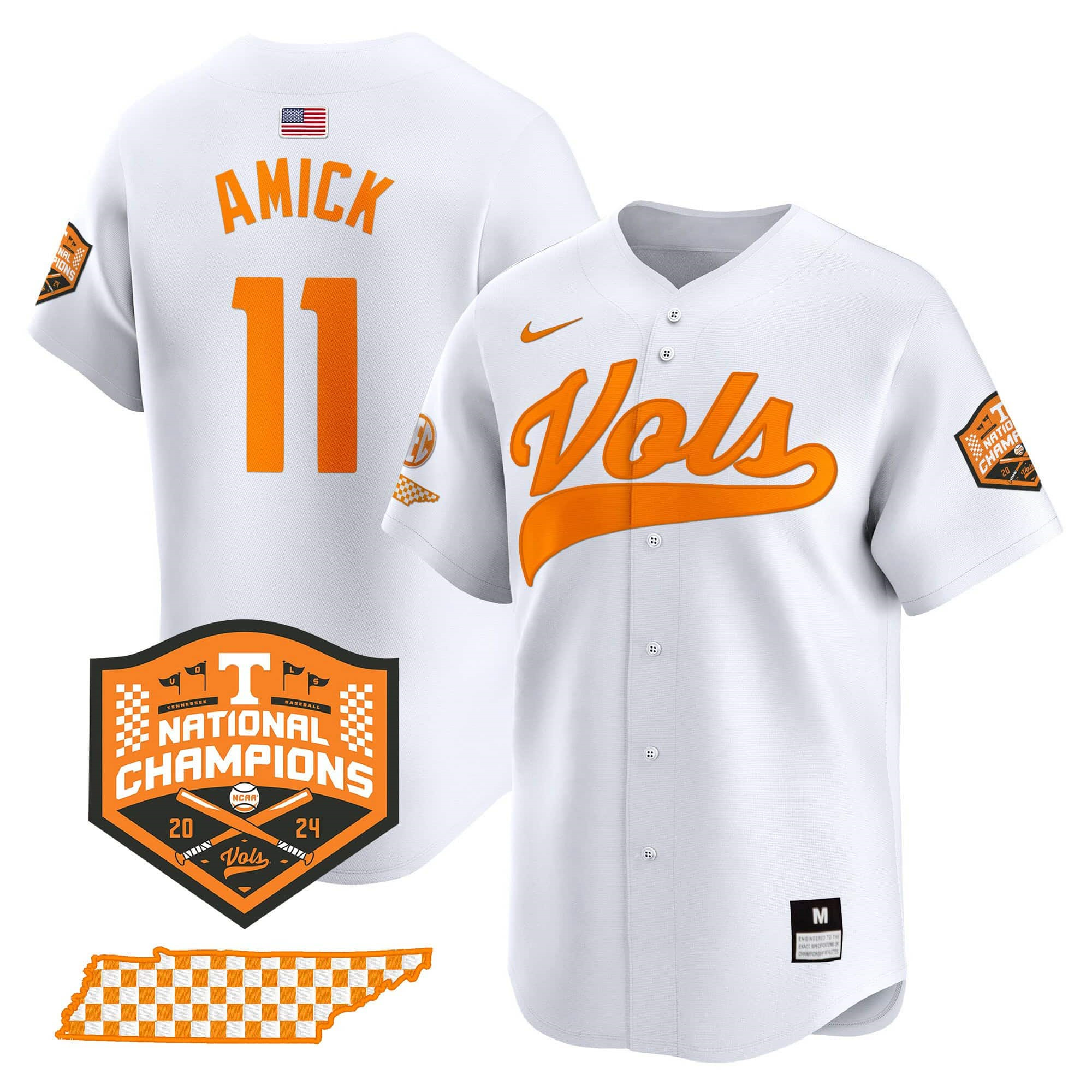 Tennessee Volunteers 2024 Champions Vapor Premier Limited baseball   Jersey – All Stitched White #11 Billy Amick