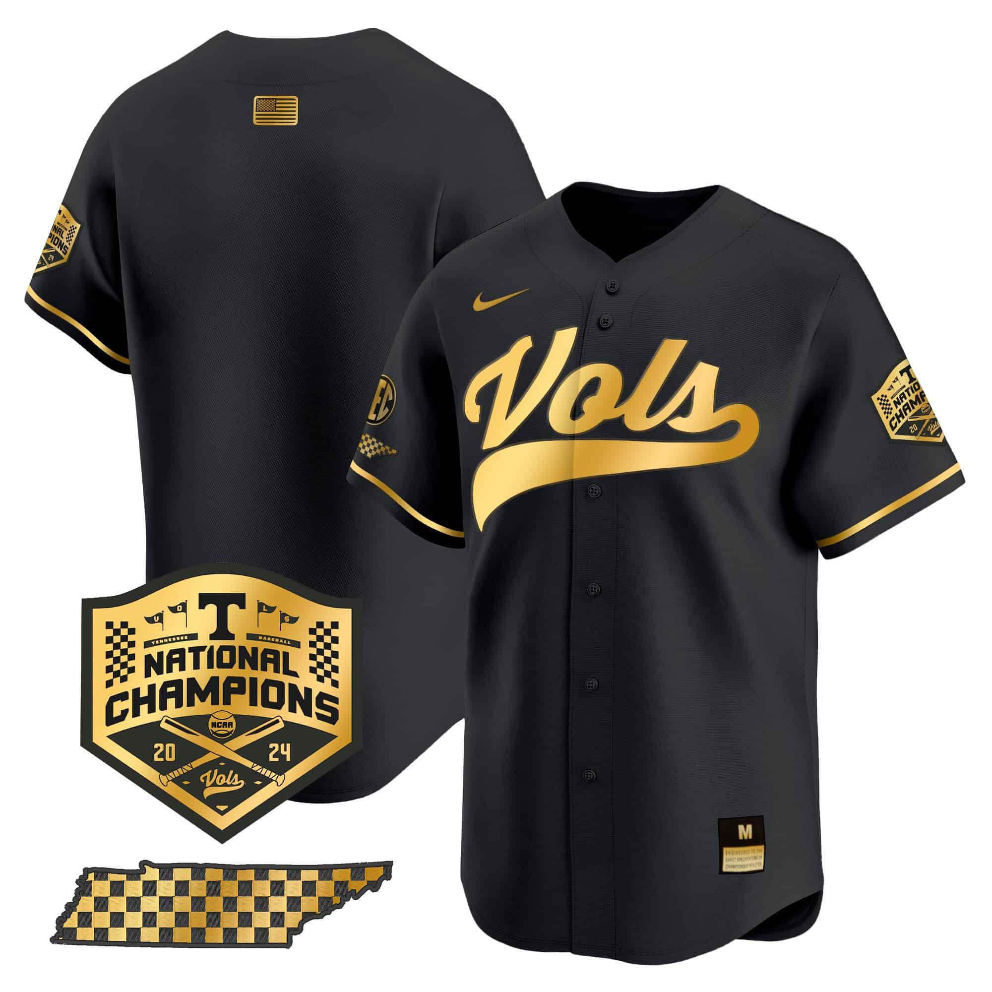 Tennessee Volunteers 2024 Champions Vapor Premier Limited baseball   Jersey – All StitchedBlack Gold Blank
