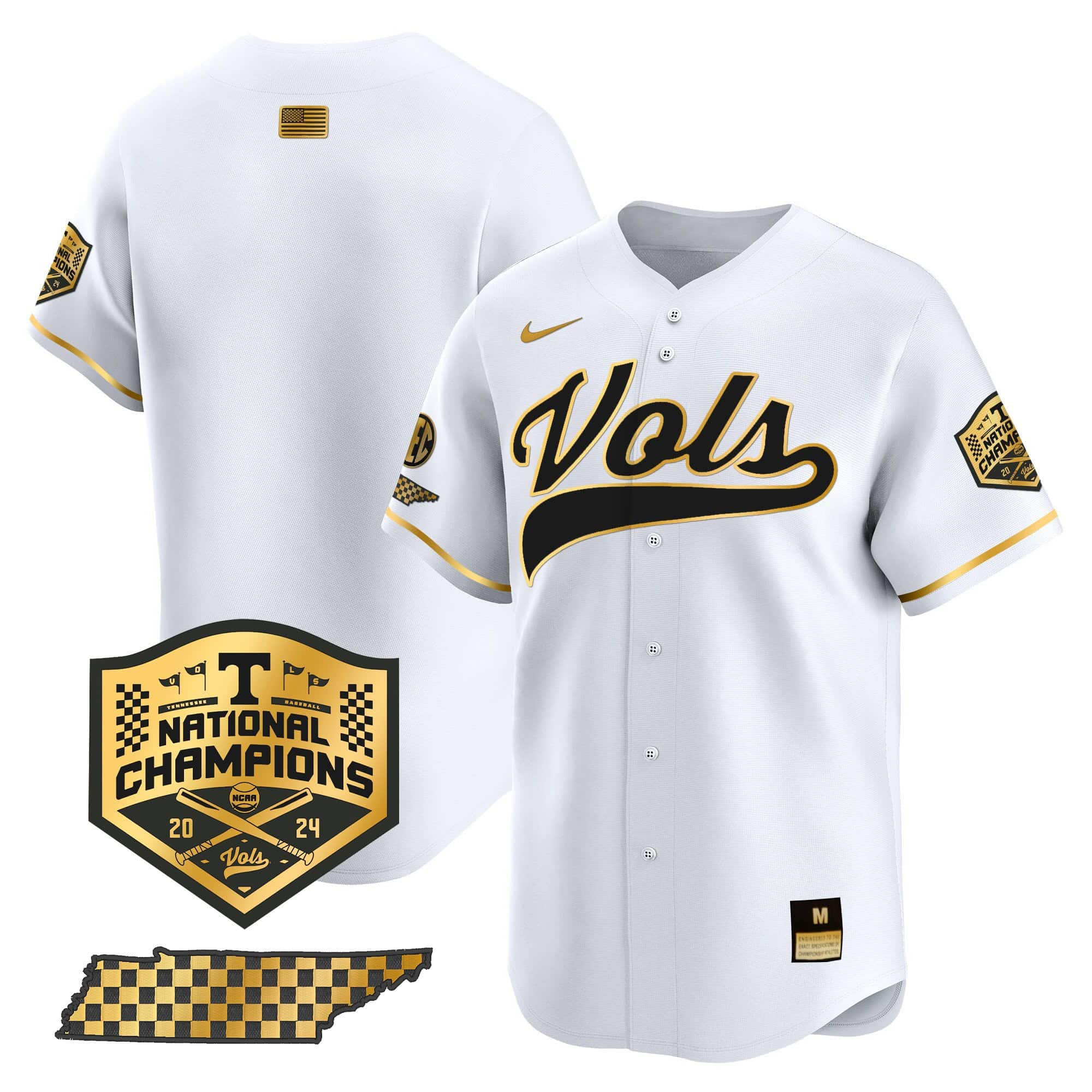 Tennessee Volunteers Jersey 2024 College World Series Vapor Premier Limited V2 NCAA Baseball Stitched White Gold Blank