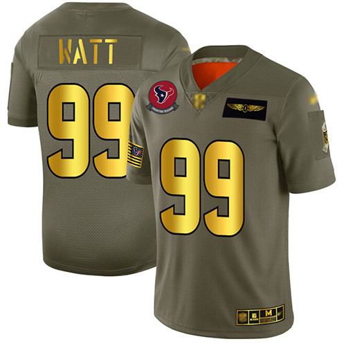 Texans #99 J.J. Watt Camo Gold Men's Stitched Football Limited 2019 Salute To Service Jersey