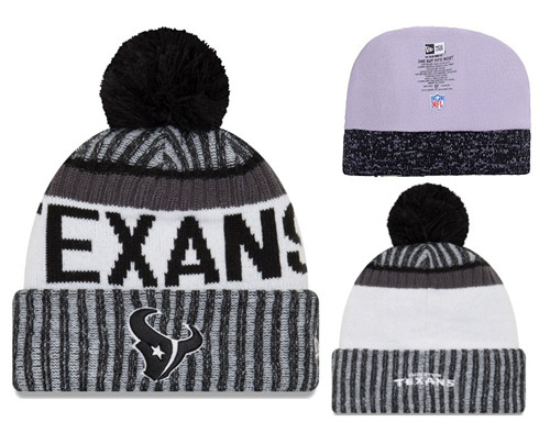 Texans Black White 2017 NFL Sideline Pom Knit Hat YD