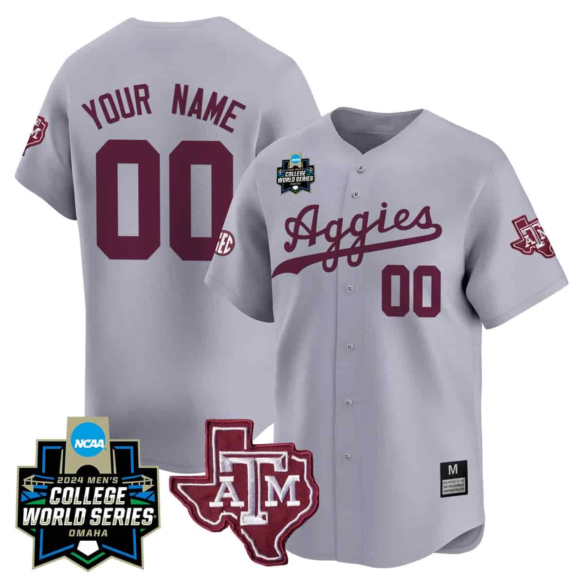 Texas A&M Aggies 2024 College World Series Vapor Premier Limited Custom Jersey - All Stitched Gray