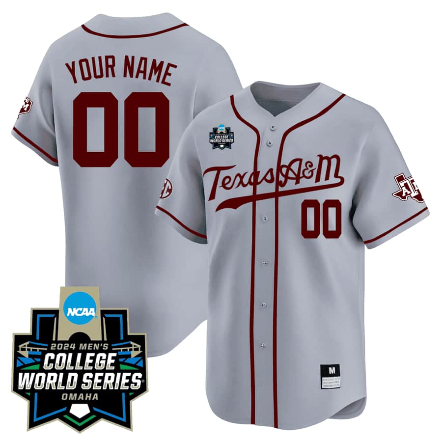 Texas A&M Aggies 2024 College World Series Vapor Premier Limited Custom Jersey - All Stitched Grey