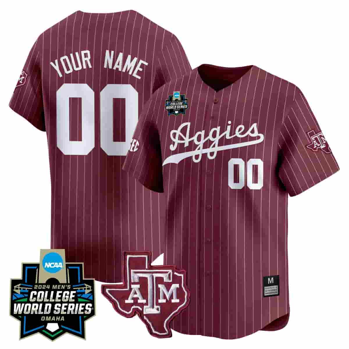Texas A&M Aggies 2024 College World Series Vapor Premier Limited Custom Jersey - All Stitched Maroon Pinstripe