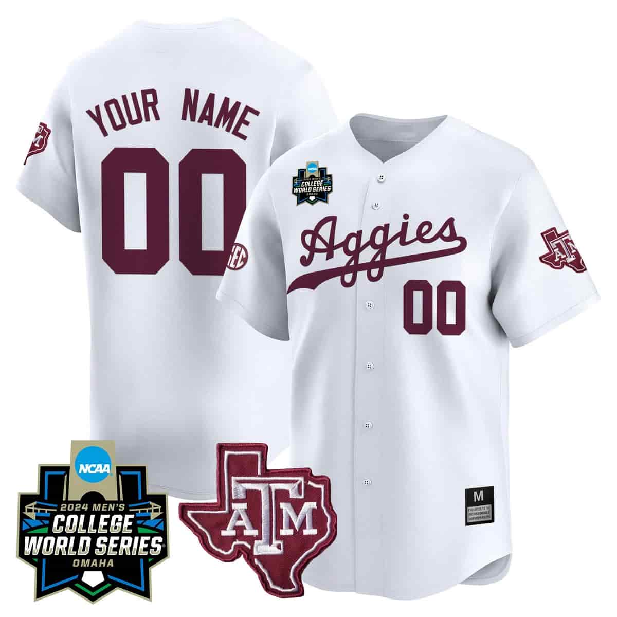 Texas A&M Aggies 2024 College World Series Vapor Premier Limited Custom Jersey - All Stitched White