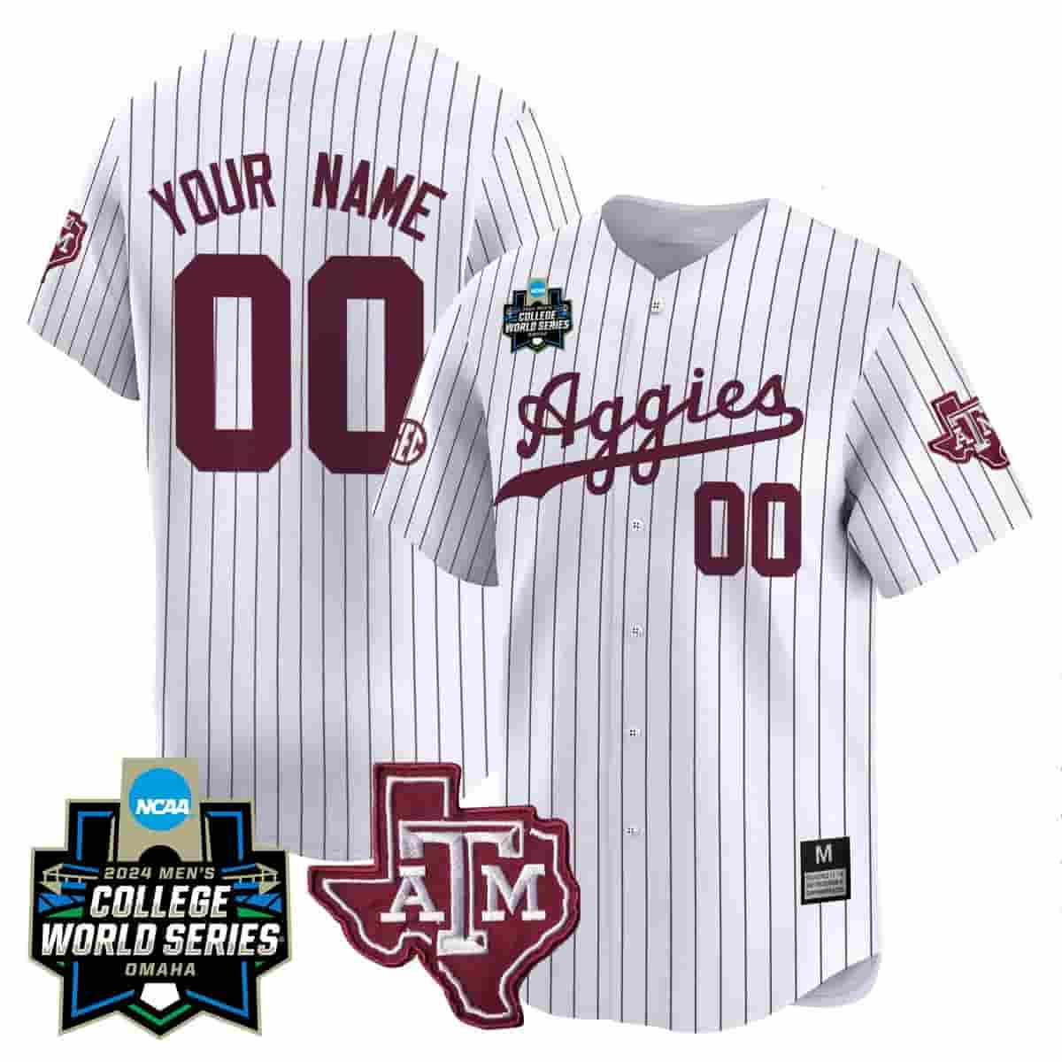 Texas A&M Aggies 2024 College World Series Vapor Premier Limited Custom Jersey - All Stitched White Pinstripe