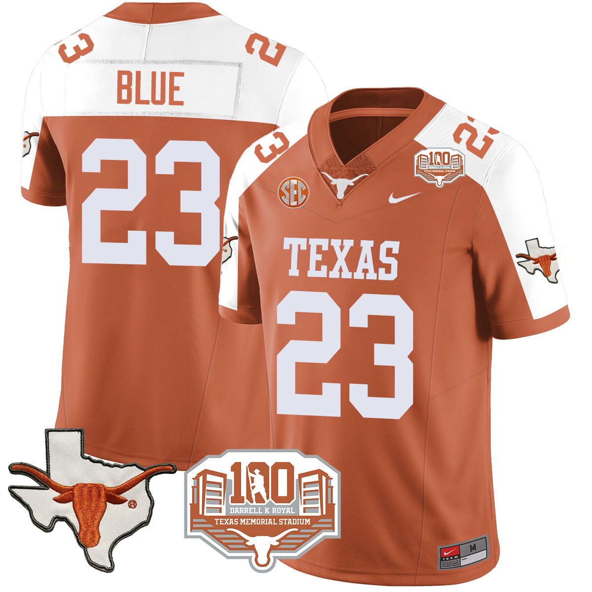 Texas Longhorns 2024 Vapor Football Jersey - 100 years of Darrell K Royal - All Stitched # 23 JAYDON BLUE