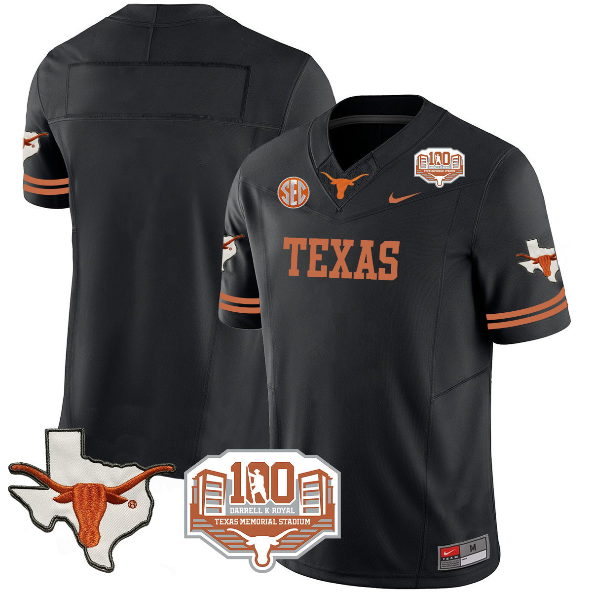 Texas Longhorns 2024 Vapor Football Jersey - 100 years of Darrell K Royal - All Stitched  BLACK Blank