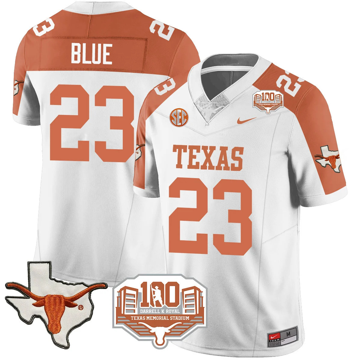 Texas Longhorns 2024 Vapor Football Jersey - 100 years of Darrell K Royal - All Stitched  INVERTED # 23 JAYDON BLUE