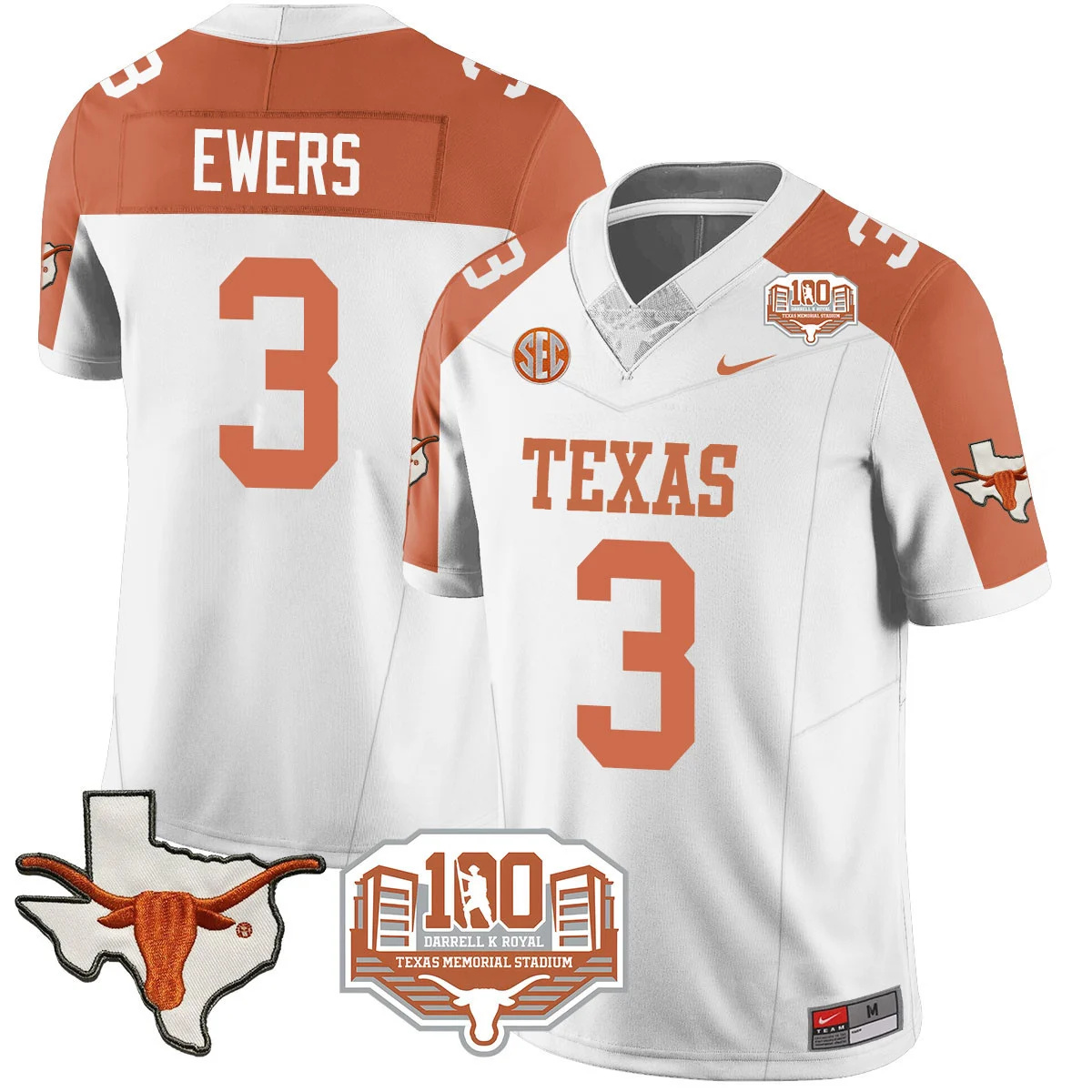 Texas Longhorns 2024 Vapor Football Jersey - 100 years of Darrell K Royal - All Stitched  INVERTED #3 QUINN EWERS